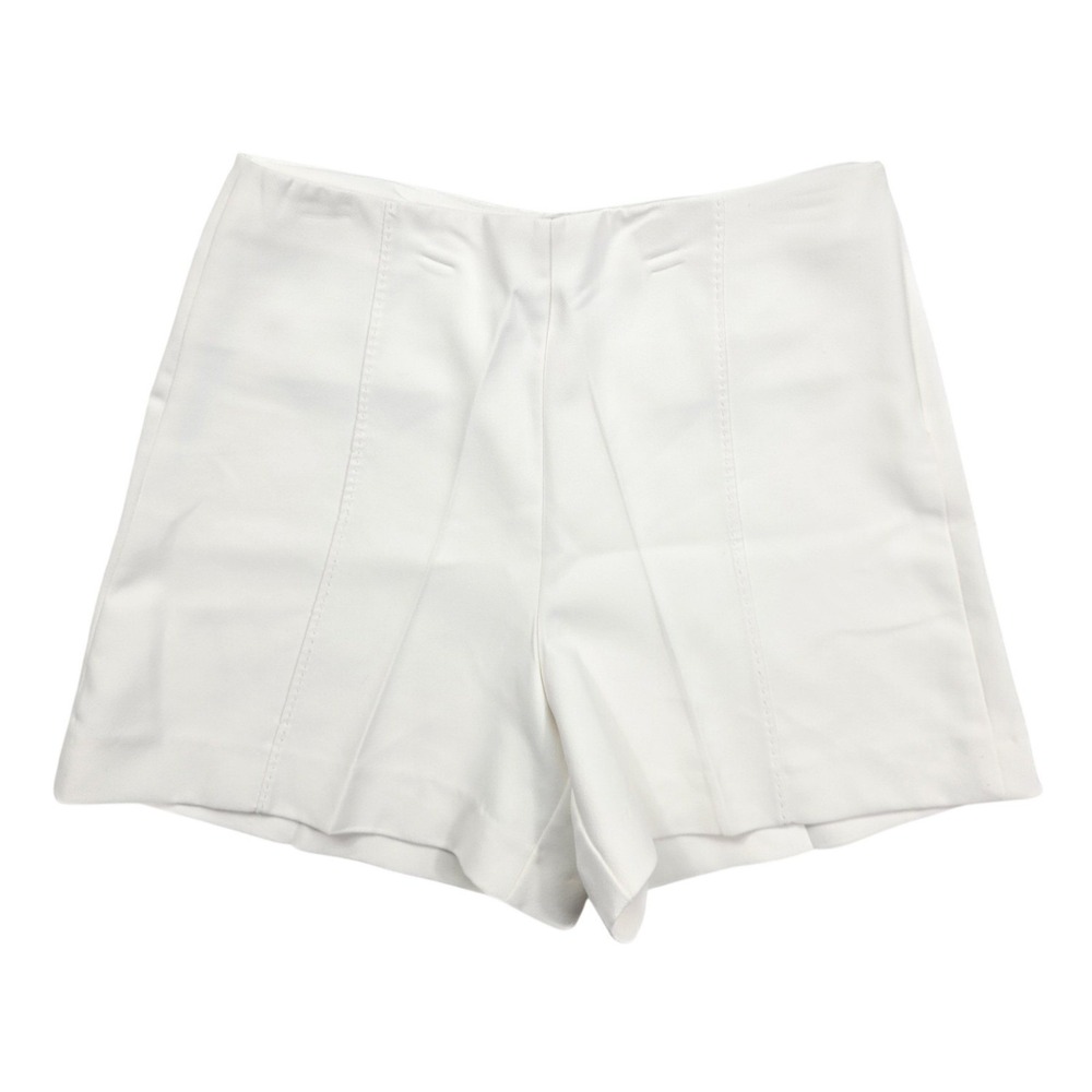 MNG Mango High Rise White Pleated Side Zip‎ Closure Chino Shorts Women's Size M